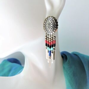 Vintage Southwestern Sterling Silver Dangle Earrings, 
Native, Boho, Hippie